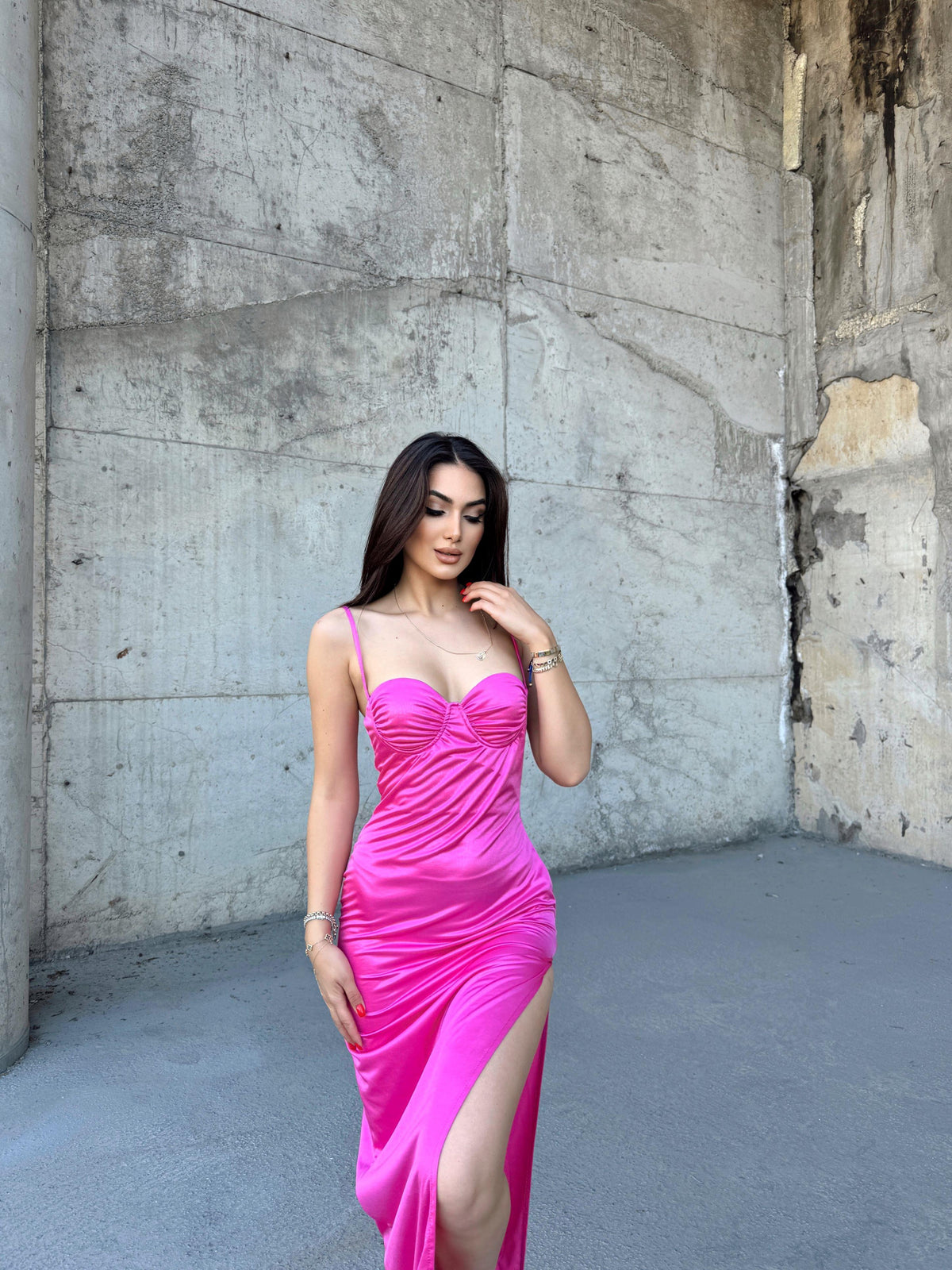 İris Gloplu Midi Elbise 24858 PEMBE