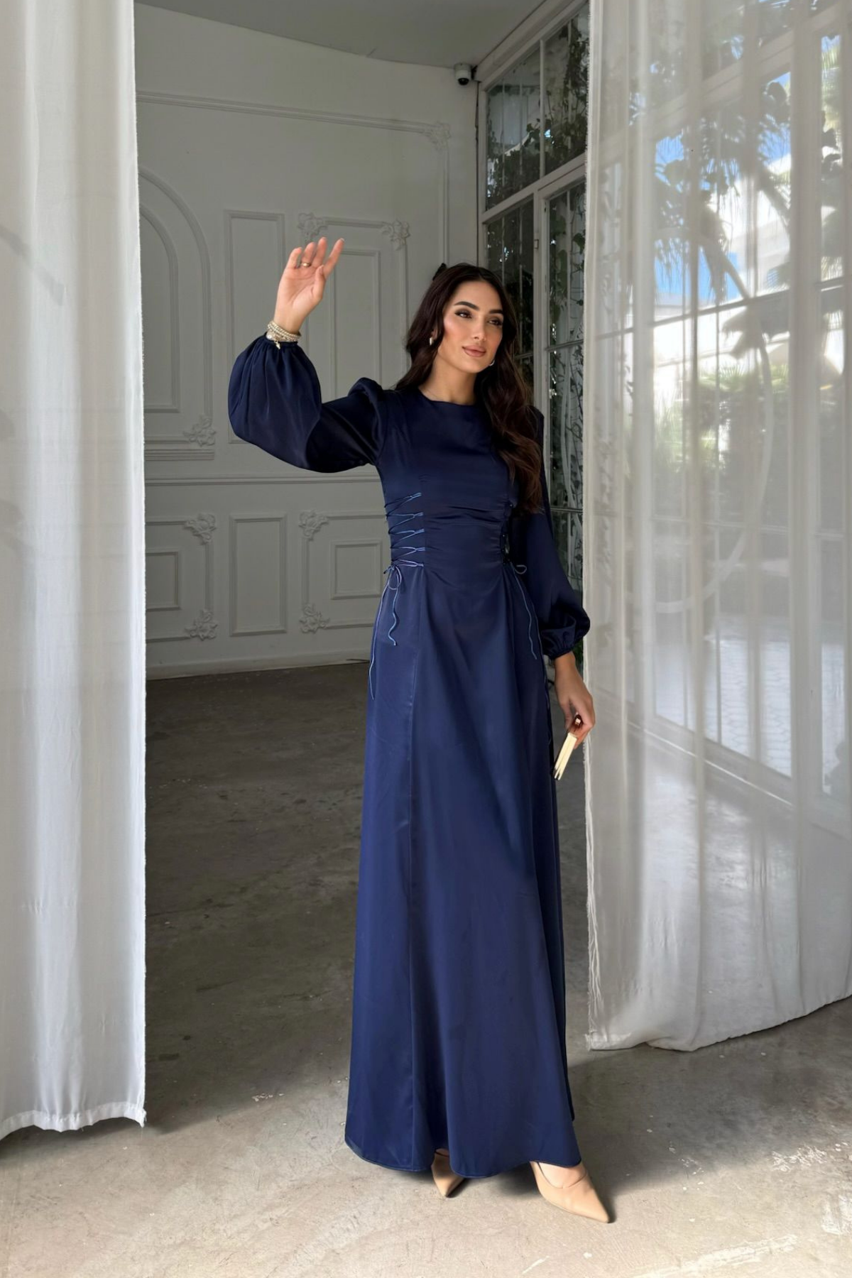 Irmak Yan Bağlama Detay Uzun Abiye 9360 LACİVERT