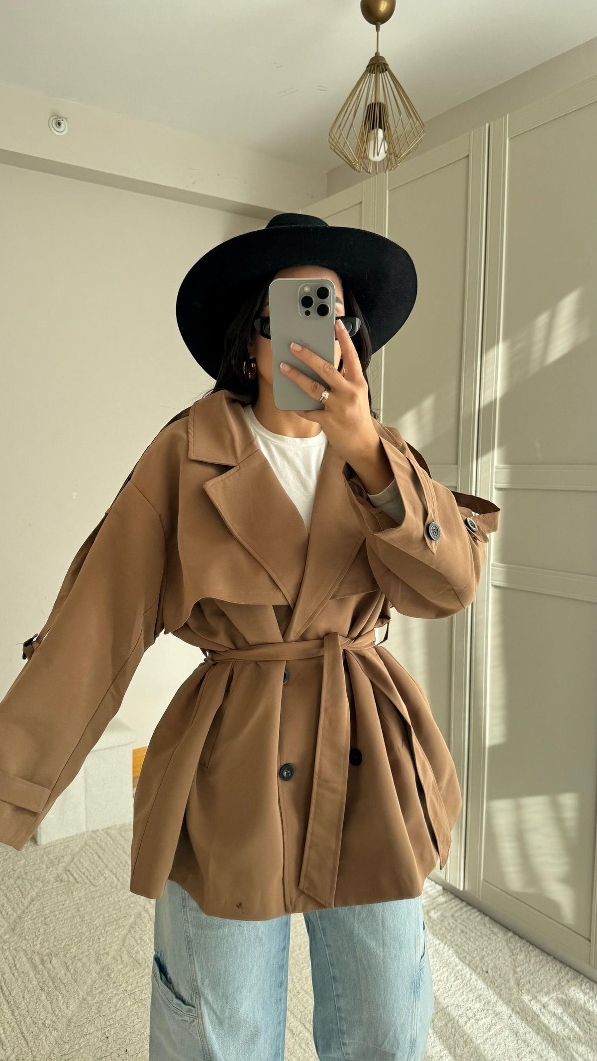 Jena Oversize Kuşaklı Düğmeli Trençkot 2635 CAMEL