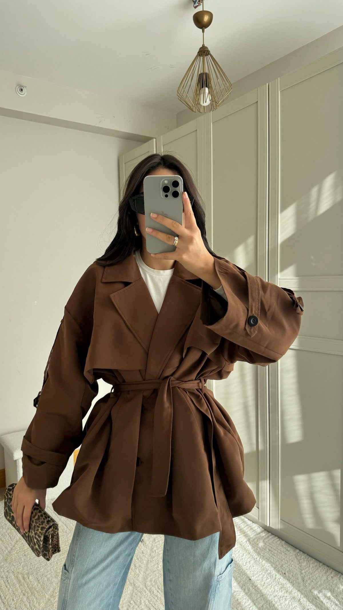Jena Oversize Kuşaklı Düğmeli Trençkot 2635 ACI KAHVE
