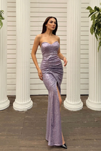 Jules Straplez Yırtmaçlı Payet Abiye 583164 LİLA