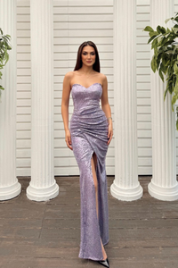 Jules Straplez Yırtmaçlı Payet Abiye 583164 LİLA