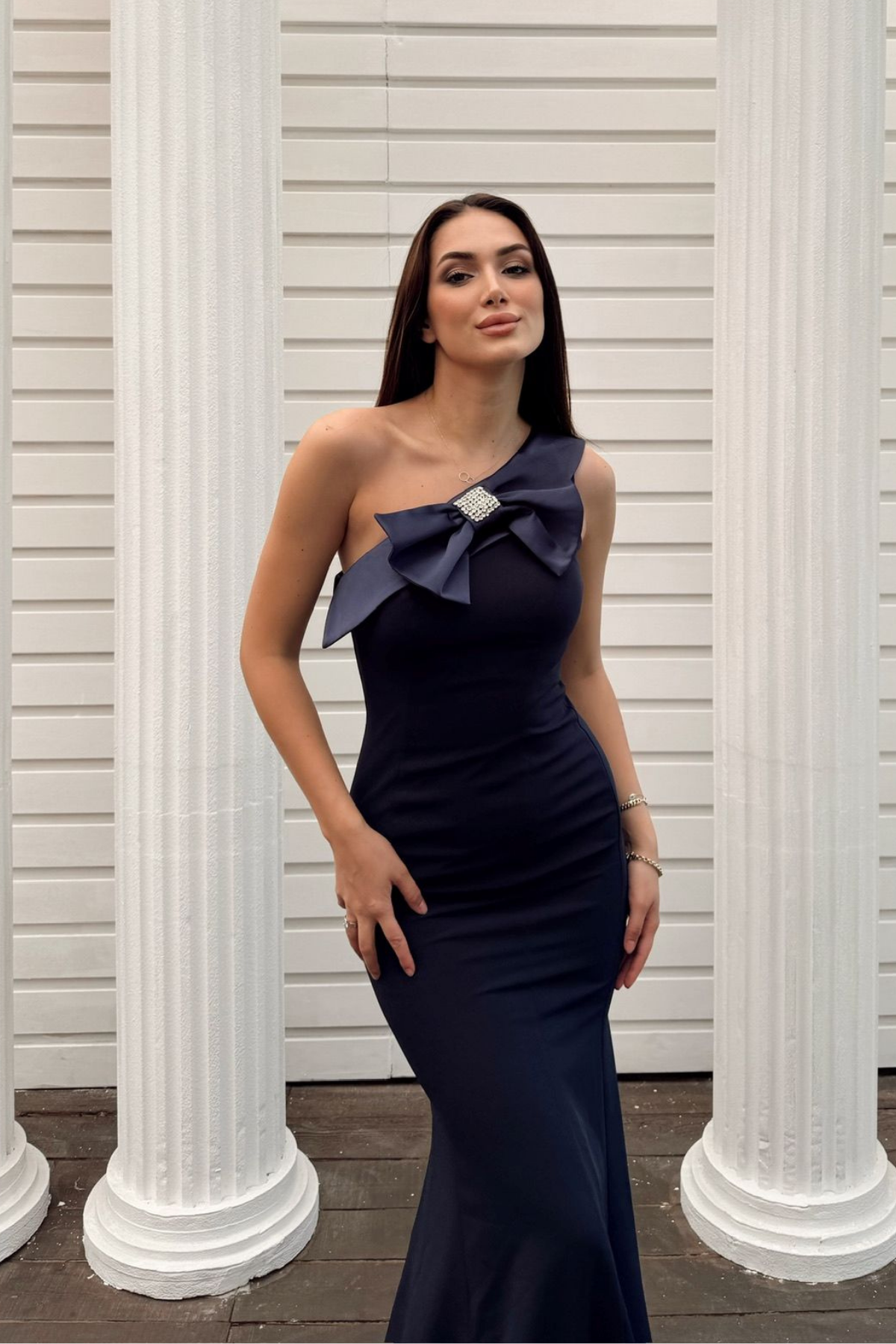 Junie Fiyonk Detay Tek Omuz Abiye 4701 LACİVERT