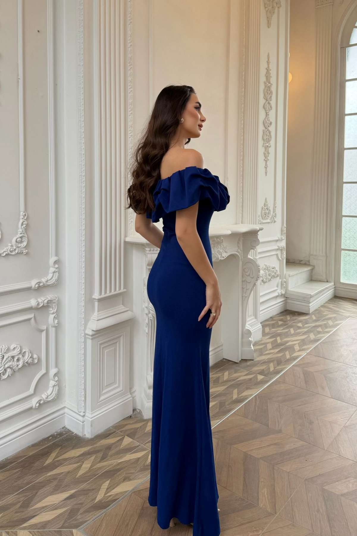 Katre Yaka Fırfırlı Yırtmaçlı Abiye 582834 SAKS MAVİSİ