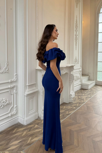 Katre Yaka Fırfırlı Yırtmaçlı Abiye 582834 SAKS MAVİSİ