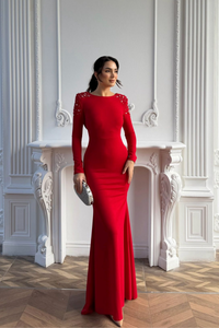 Kayla Omuz Vatkalı Tasarım Abiye 583073 KIRMIZI