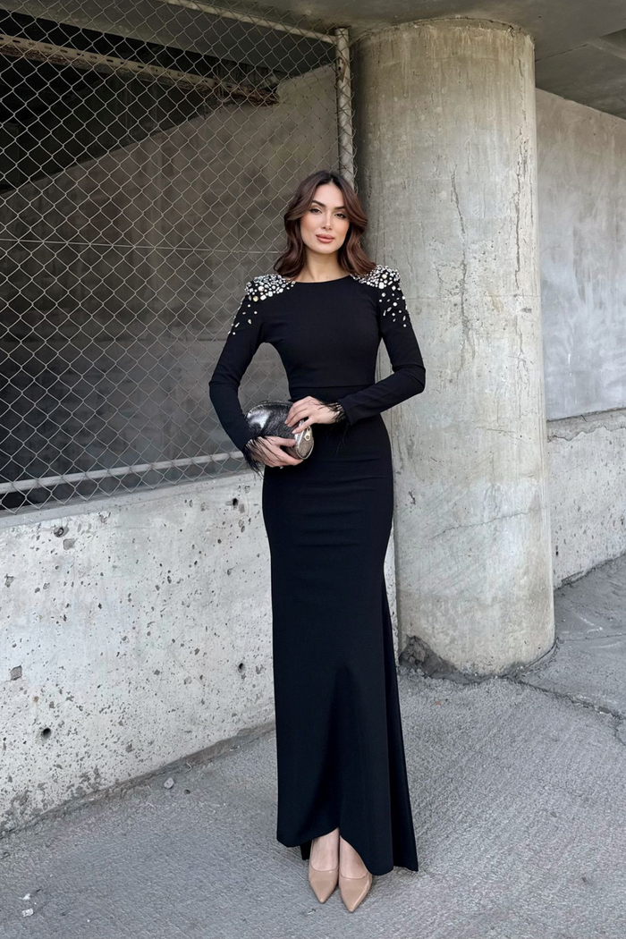 Kayla Omuz Vatkalı Tasarım Abiye 583073 SİYAH