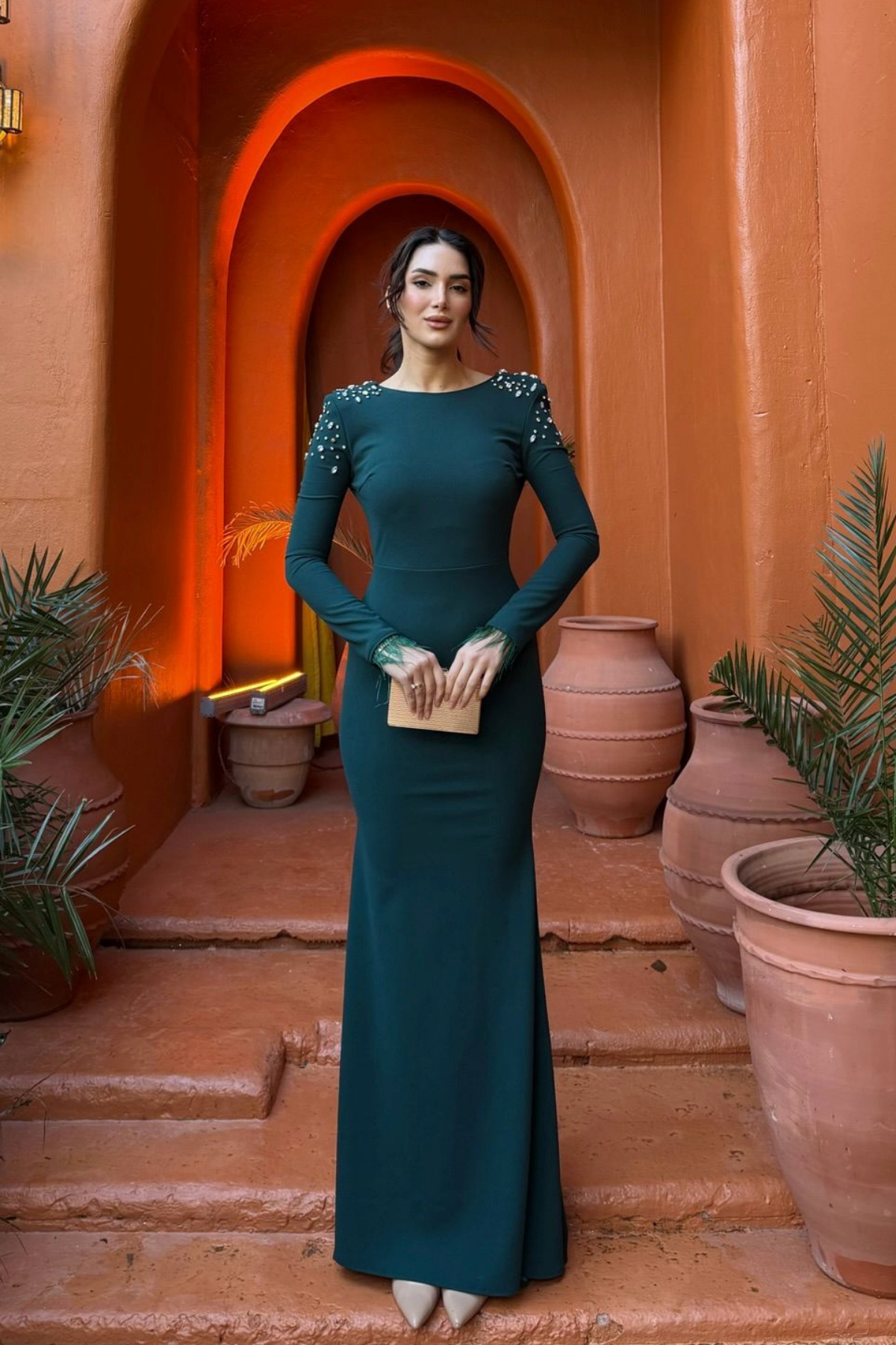 Kayla Omuz Vatkalı Tasarım Abiye 583073 ZÜMRÜT