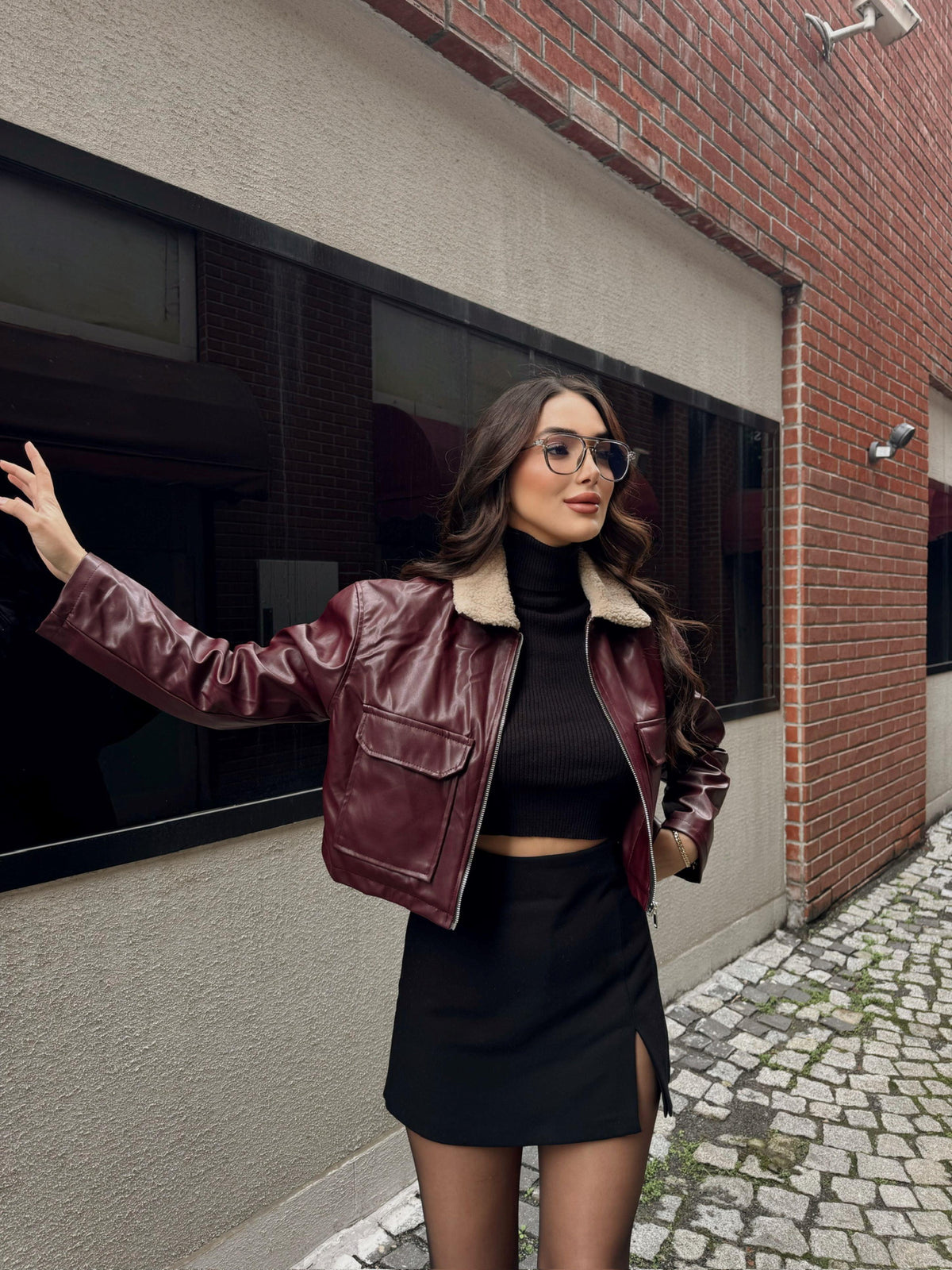 Leona Yaka Peluş Detay Ceket 2596 BORDO