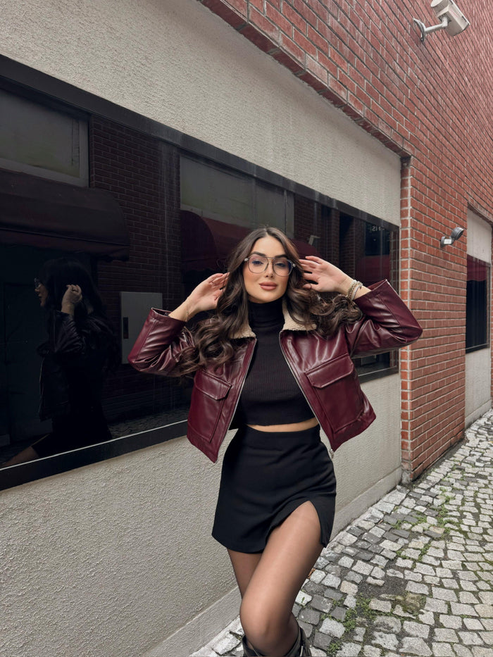 Leona Yaka Peluş Detay Ceket 2596 BORDO
