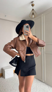 Leona Yaka Peluş Detay Ceket 2596 KAHVE