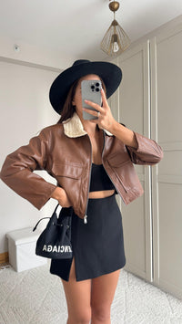Leona Yaka Peluş Detay Ceket 2596 KAHVE
