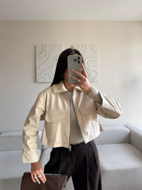 Leona Yaka Peluş Detay Ceket 2596 TAŞ RENGİ