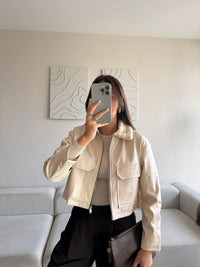 Leona Yaka Peluş Detay Ceket 2596 TAŞ RENGİ