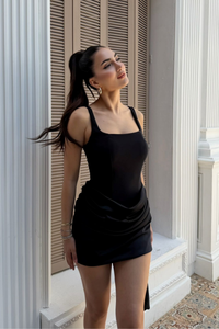 Lina Kare Yaka Mini Tasarım Elbise 7895 SİYAH