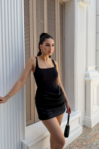 Lina Kare Yaka Mini Tasarım Elbise 7895 SİYAH
