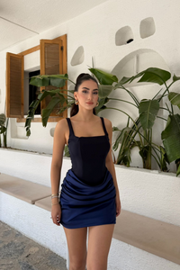 Lina Kare Yaka Mini Tasarım Elbise 7895 LACİVERT