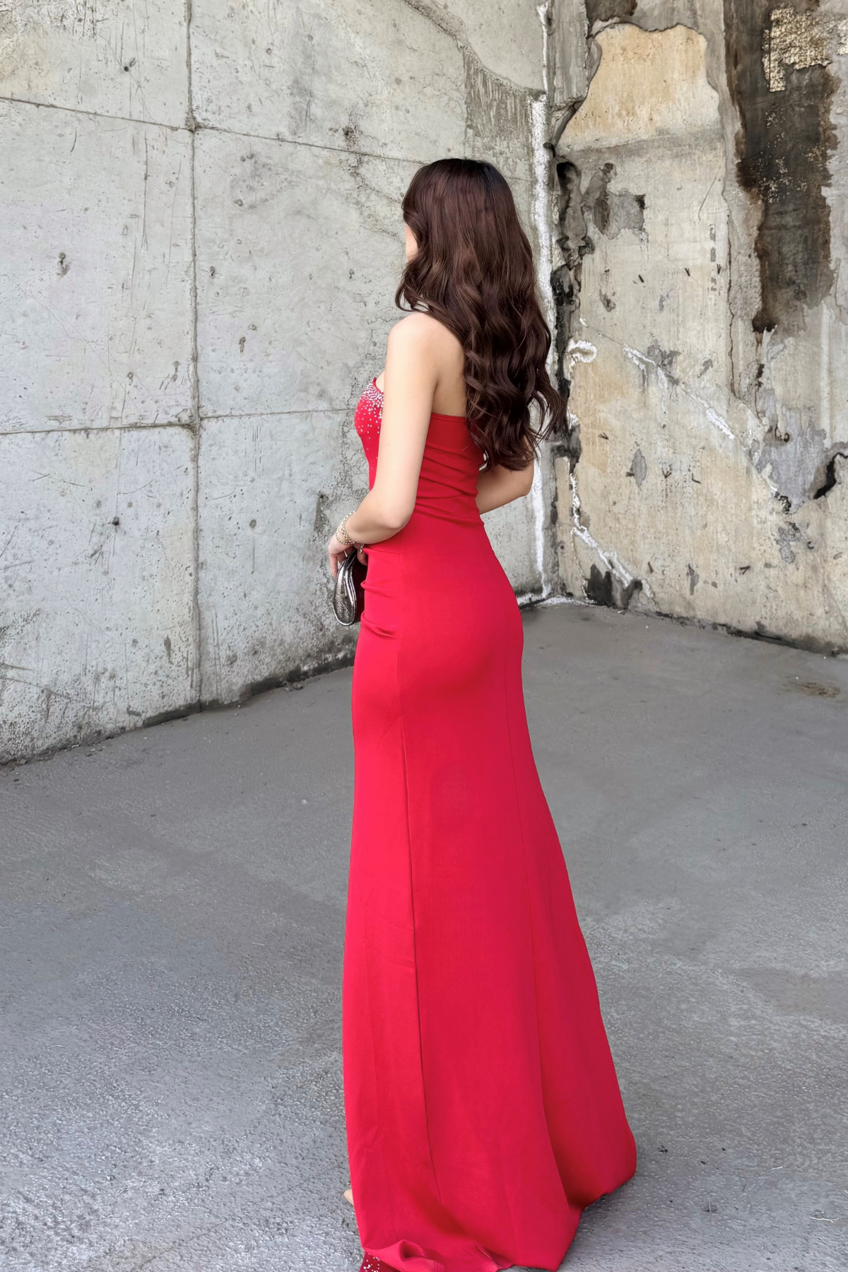 Livya Straplez Yırtmaç Detaylı Abiye 583121 KIRMIZI
