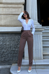 Mabel Paça Düğmeli Pantolon 22359 ACI KAHVE