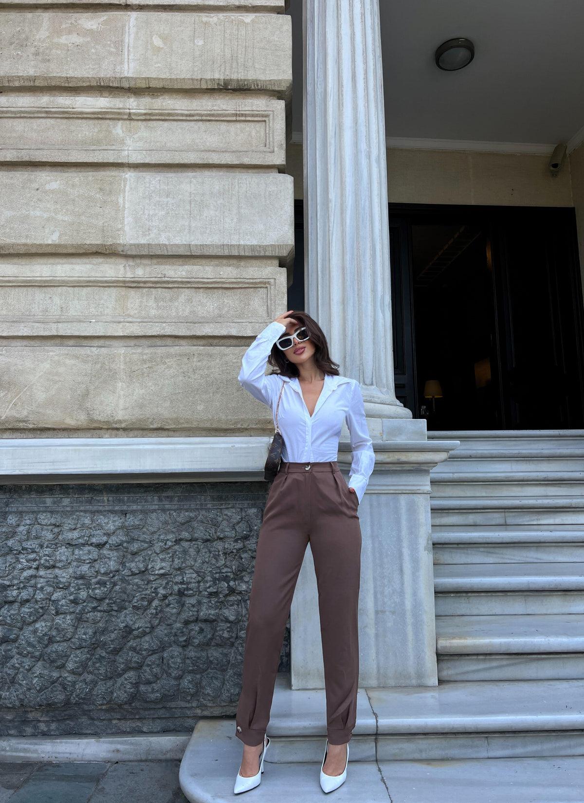 Mabel Paça Düğmeli Pantolon 22359 ACI KAHVE