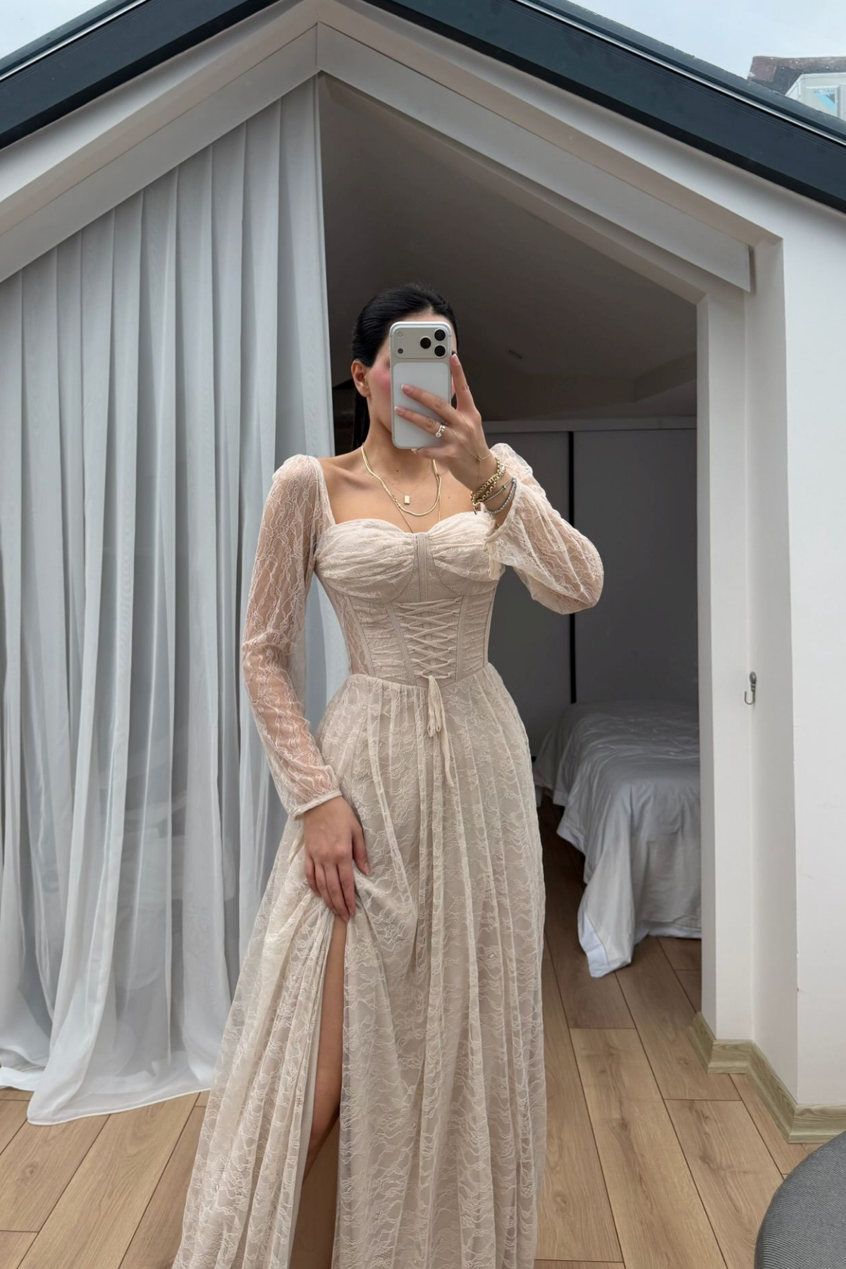 Marlo Güpür Bağlama Detay Abiye 1203 KREM