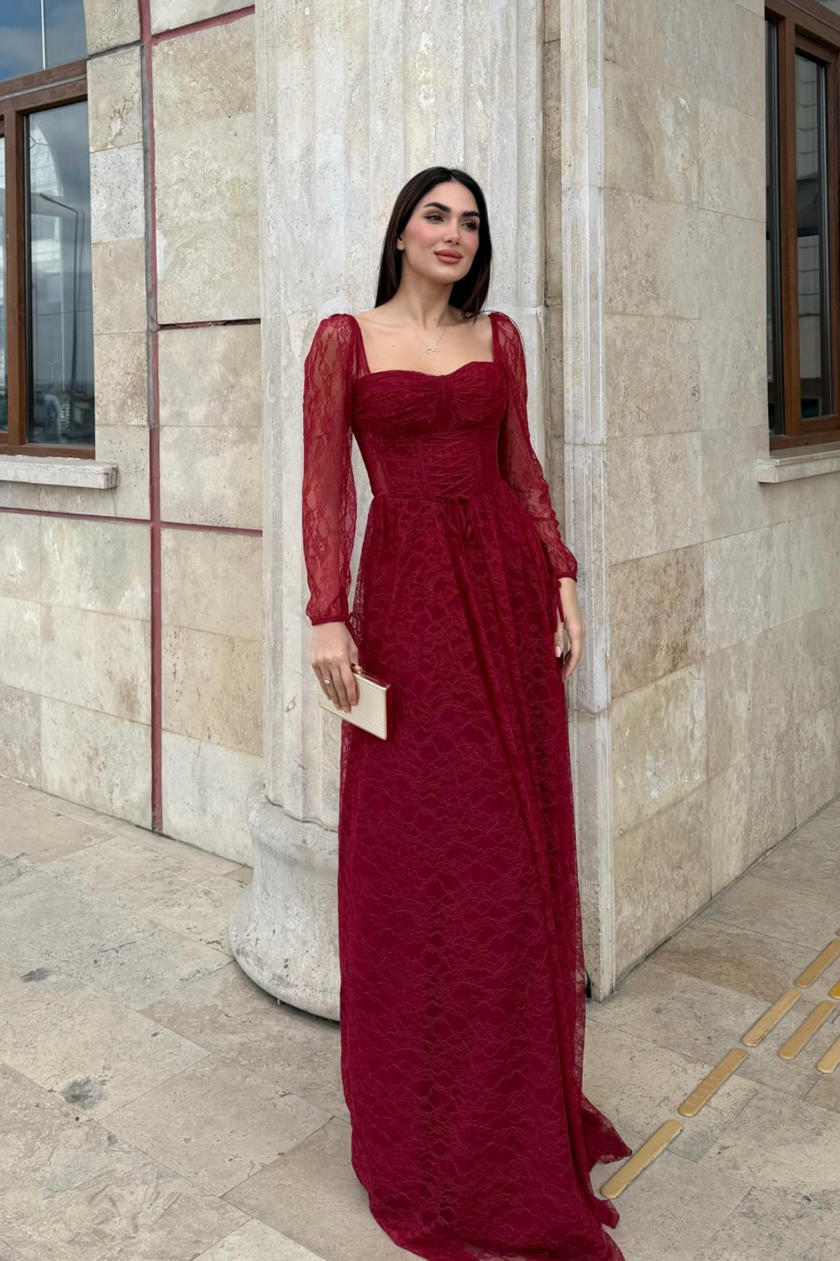 Marlo Güpür Bağlama Detay Abiye 1203 BORDO