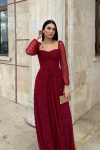 Marlo Güpür Bağlama Detay Abiye 1203 BORDO