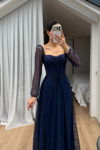 Marlo Güpür Bağlama Detay Abiye 1203 LACİVERT