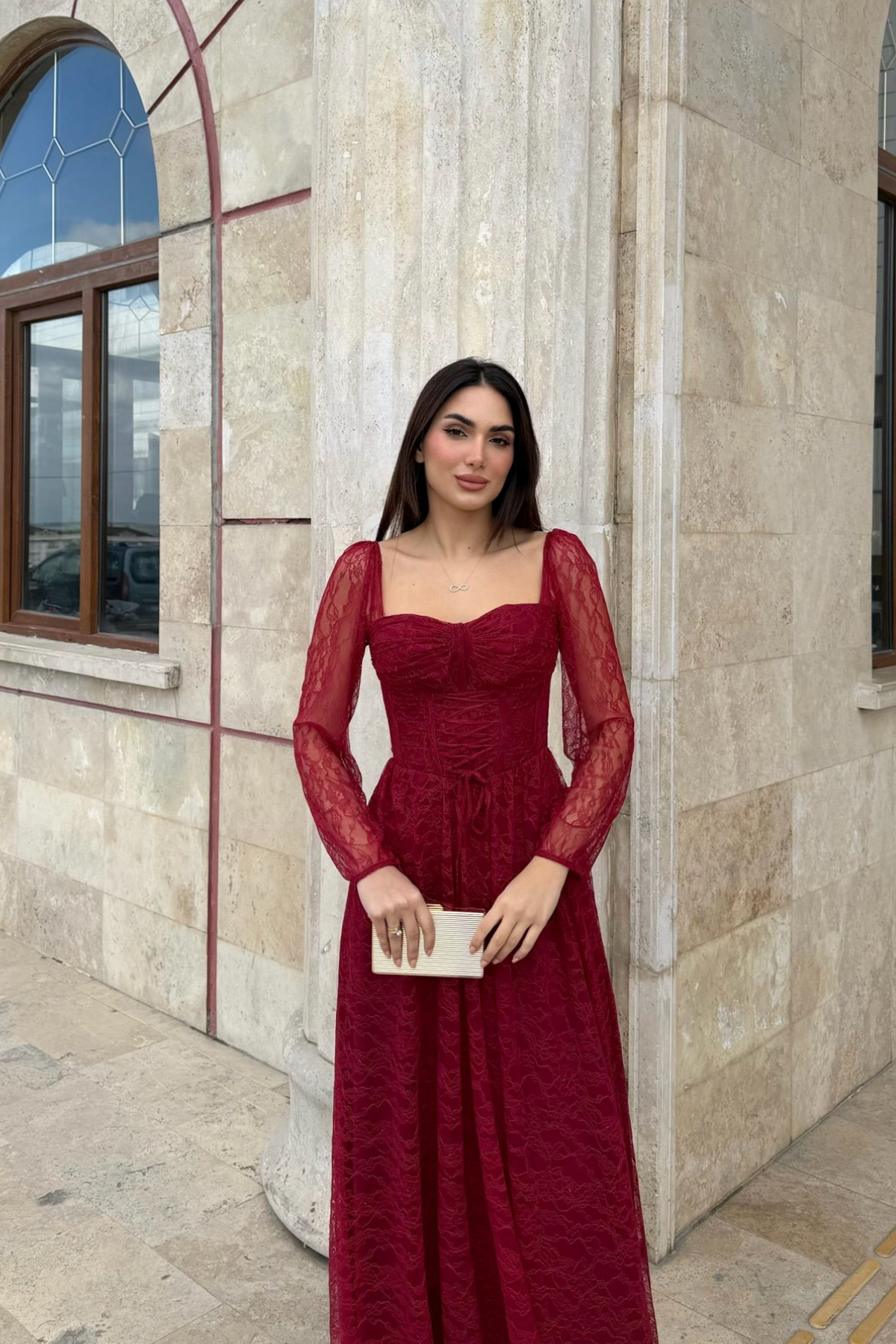 Marlo Güpür Bağlama Detay Abiye 1203 BORDO