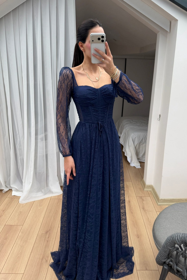 Marlo Güpür Bağlama Detay Abiye 1203 LACİVERT
