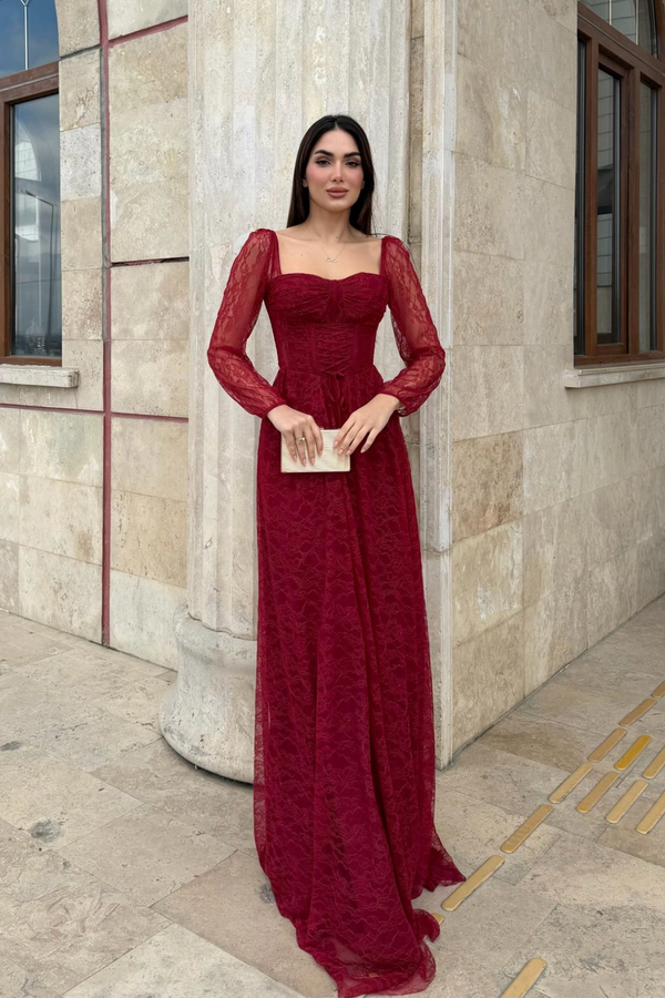 Marlo Güpür Bağlama Detay Abiye 1203 BORDO