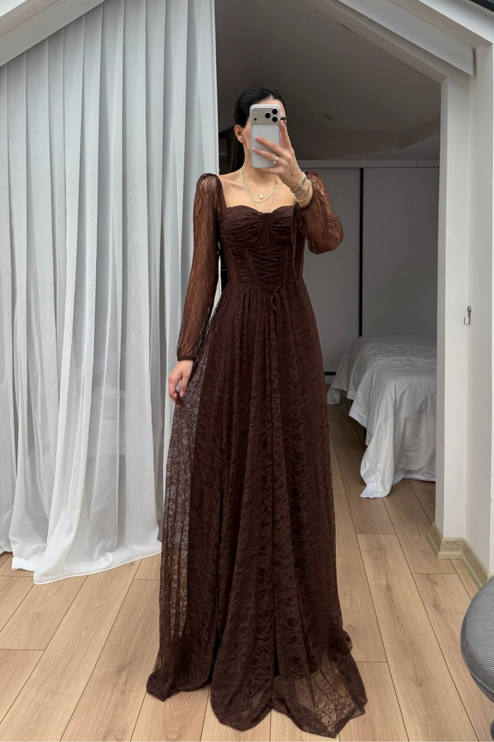 Marlo Güpür Bağlama Detay Abiye 1203 ACI KAHVE
