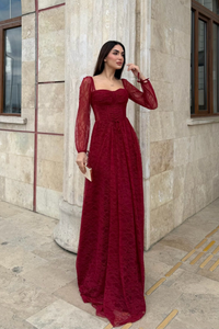 Marlo Güpür Bağlama Detay Abiye 1203 BORDO