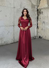 Melek Güpür Detay Saten Abiye 16326 BORDO