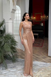 Merry V Yaka Payetli Abiye 1072 GOLD