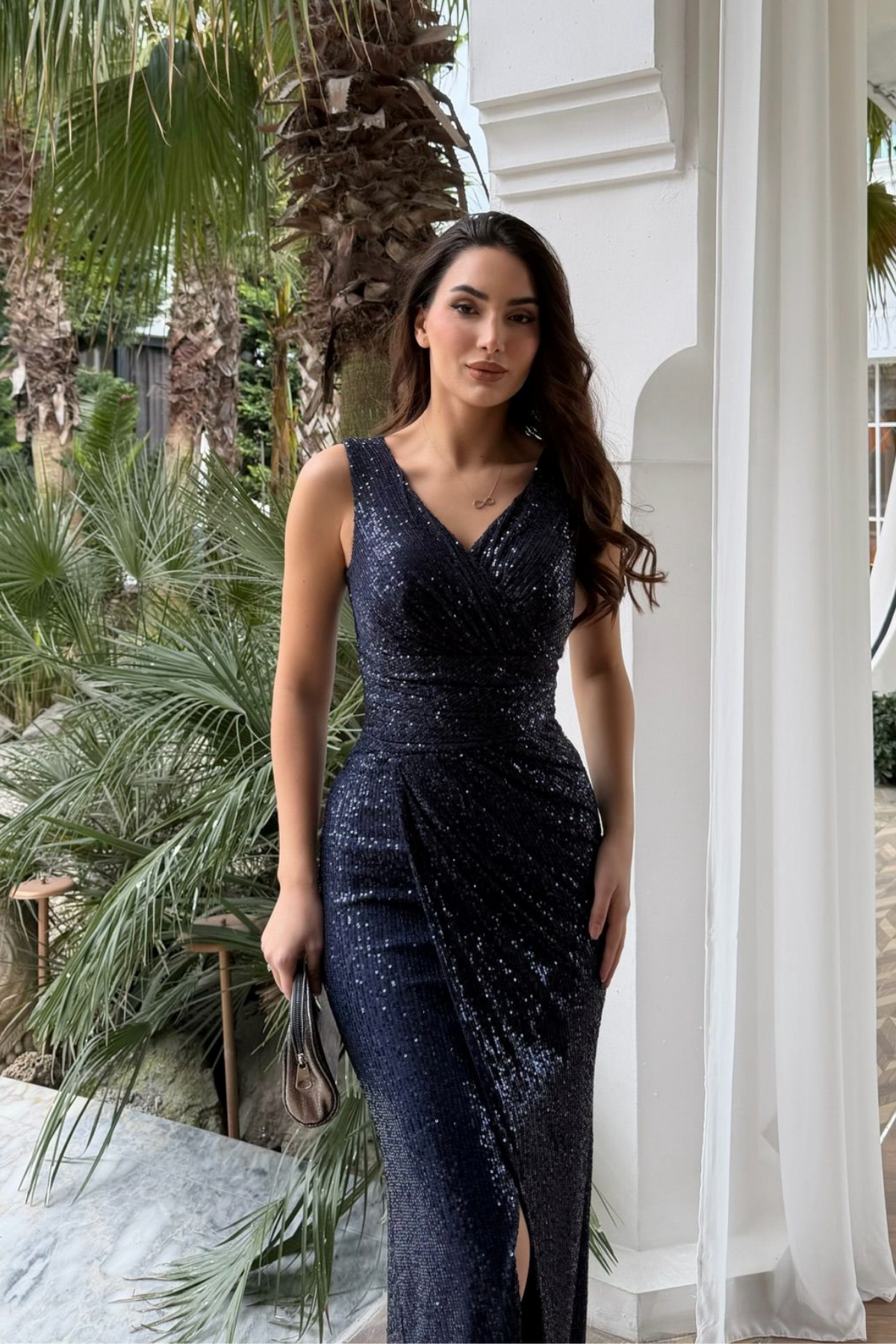 Merry V Yaka Payetli Abiye 1072 LACİVERT