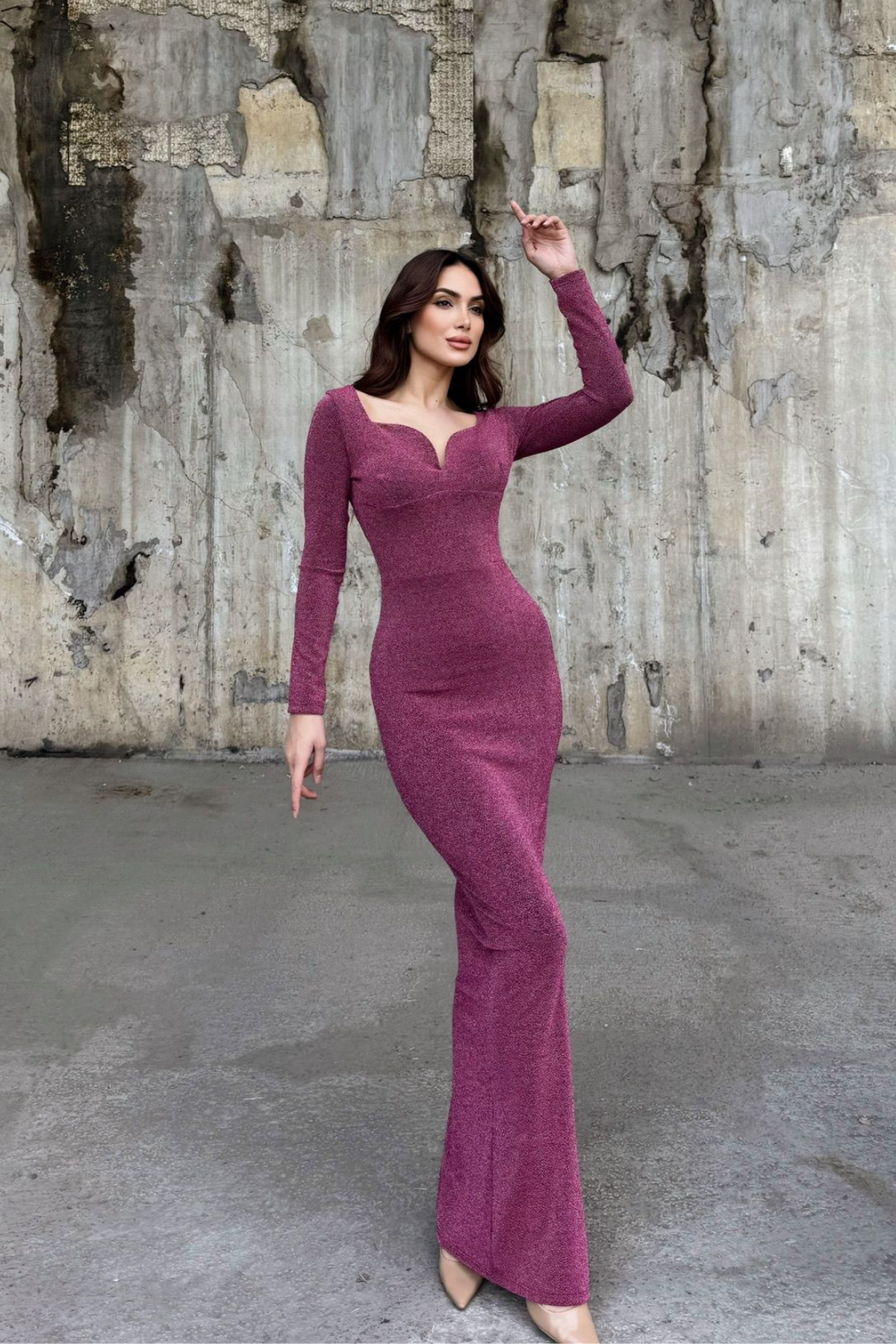 Miranda Simli Yırtmaç Detaylı Abiye 583093 GÜL