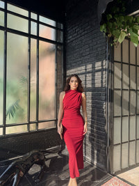 Nehir Yırtmaçlı Sandy Elbise 13287 BORDO