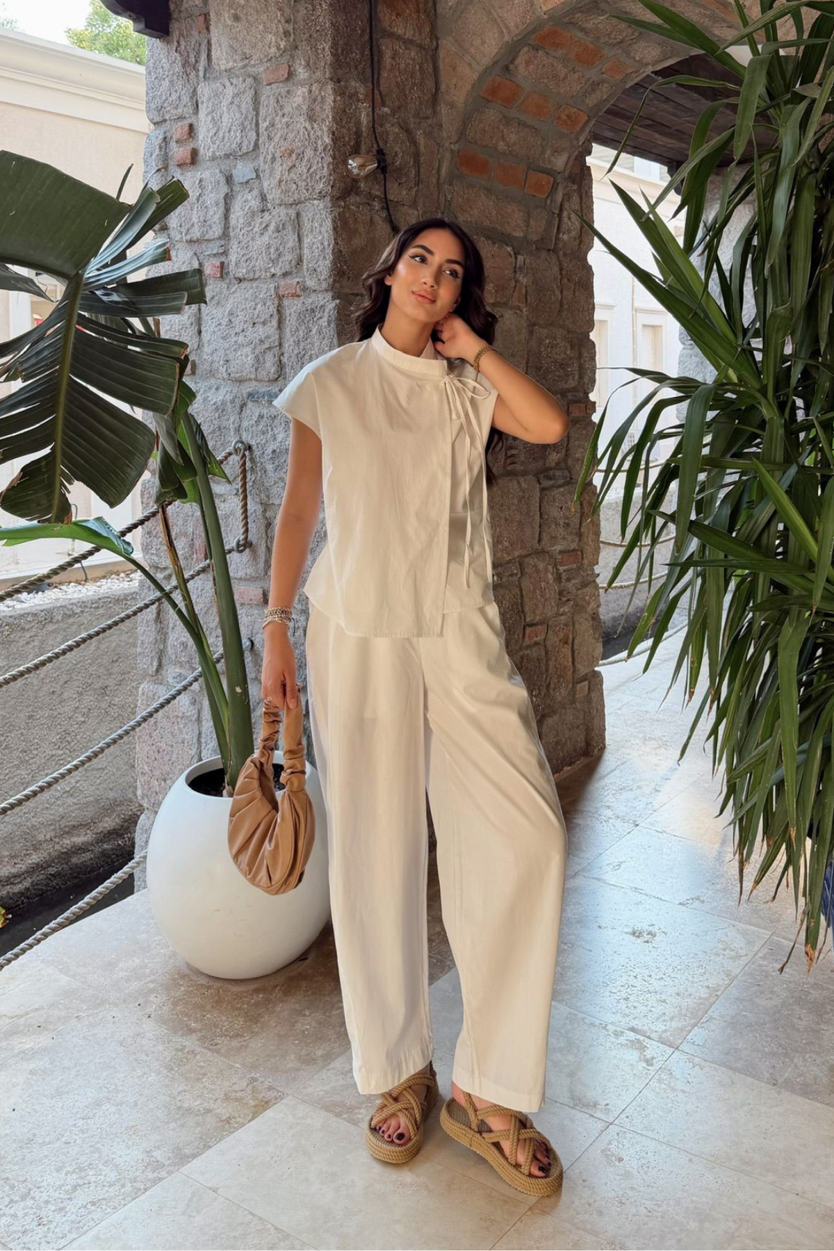 Nisan Poplin Balon Pantolon Takım 1550 BEYAZ