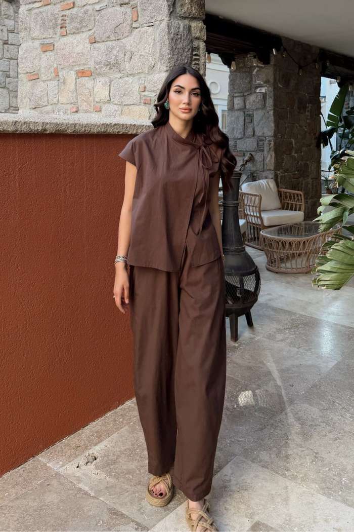 Nisan Poplin Balon Pantolon Takım 1550 KAHVERENGİ