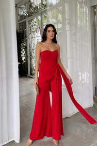 Oylum Straplez Bağlama Detay Tulum 9355 KIRMIZI