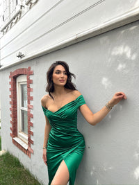 Ozark Madonna Yaka Anvelop Saten Elbise 582832 YEŞİL