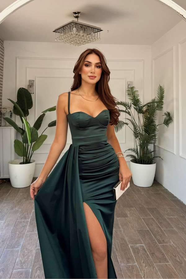 Pamela Yırtmaç Detay Kuyruklu Abiye 582234 ZÜMRÜT  YEŞİLİ