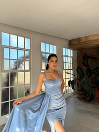 Pamela Yırtmaç Detay Kuyruklu Abiye 582234  BEBE MAVİSİ
