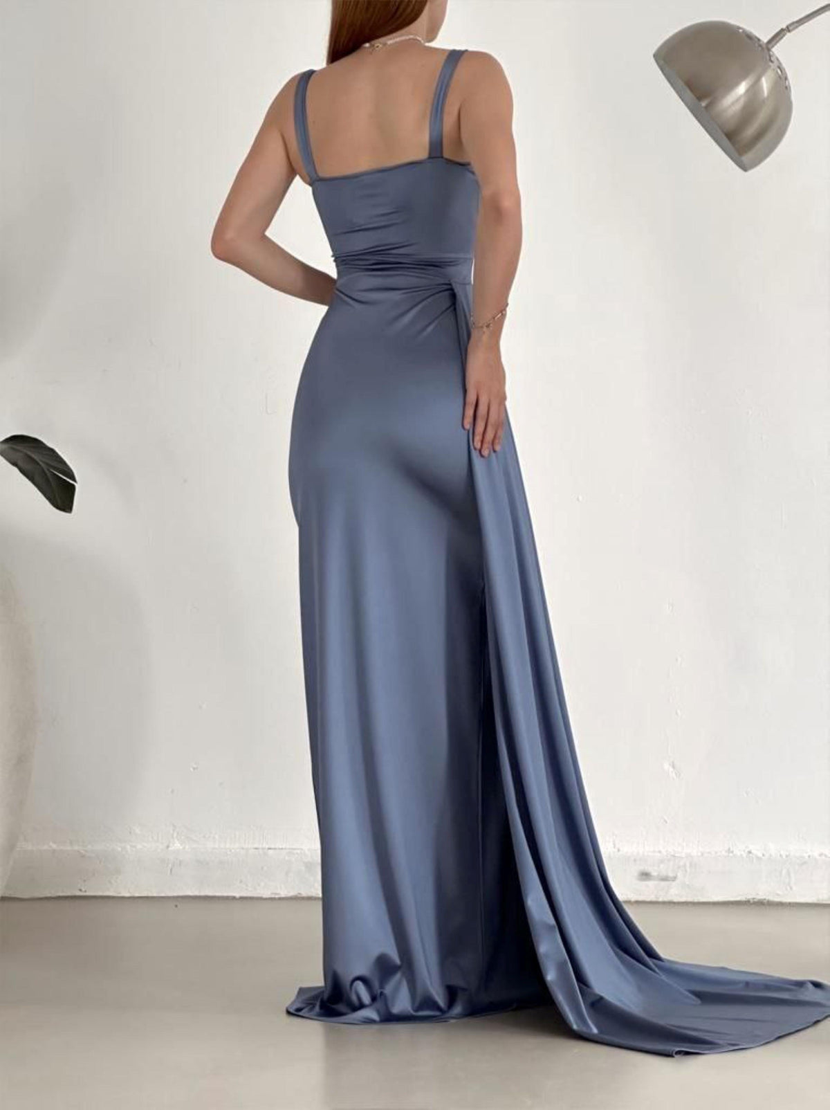 Pamela Yırtmaç Detay Kuyruklu Abiye 582234  BEBE MAVİSİ