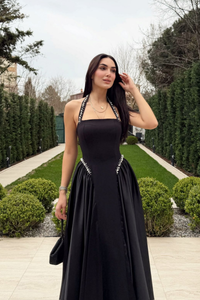 Parla Askılı İnci Detay Abiye 8459 SİYAH