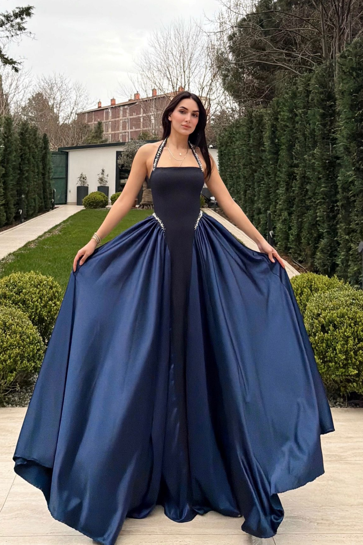 Parla Askılı İnci Detay Abiye 8459 LACİVERT