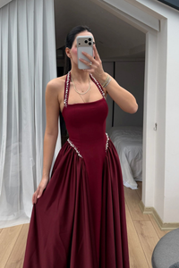 Parla Askılı İnci Detay Abiye 8459 BORDO