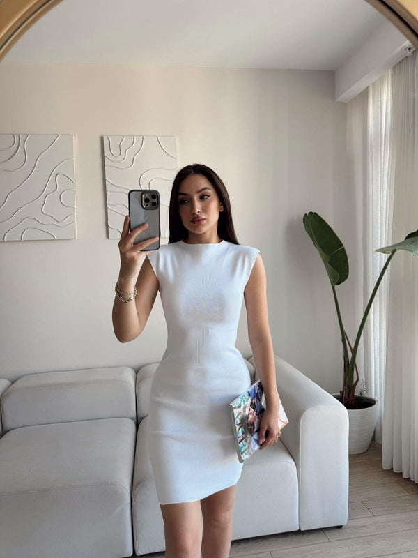 Rheai Yuvarlak Yaka Mini Elbise 7565 BEYAZ