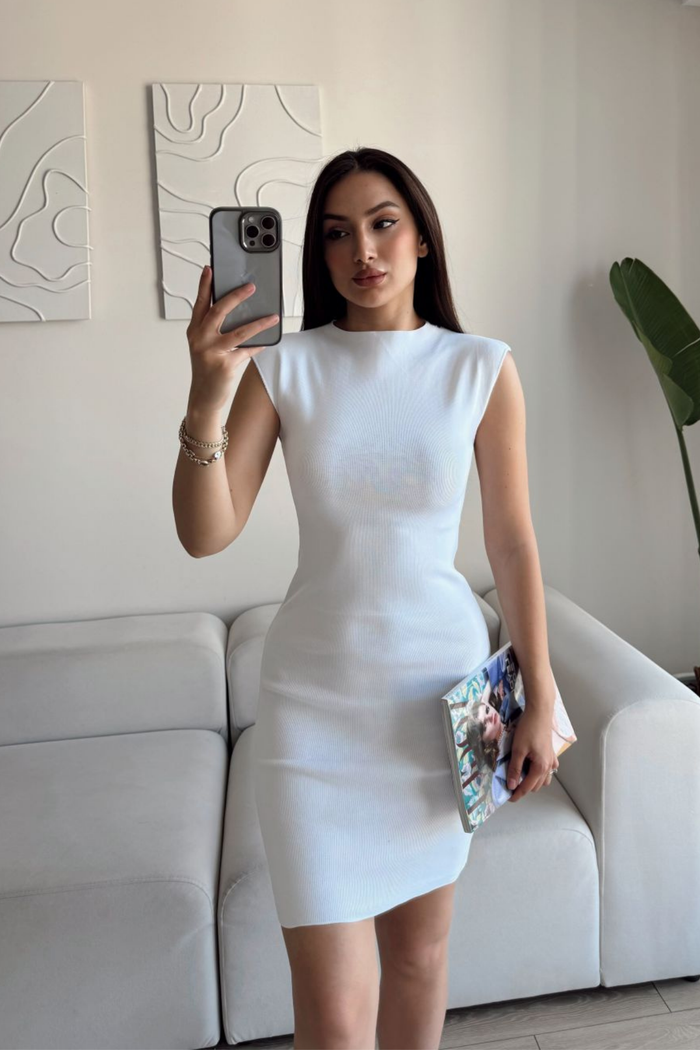 Rheai Yuvarlak Yaka Mini Elbise 7565 BEYAZ